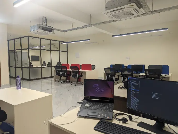 The open-plan workstations at the Teapot Techies office